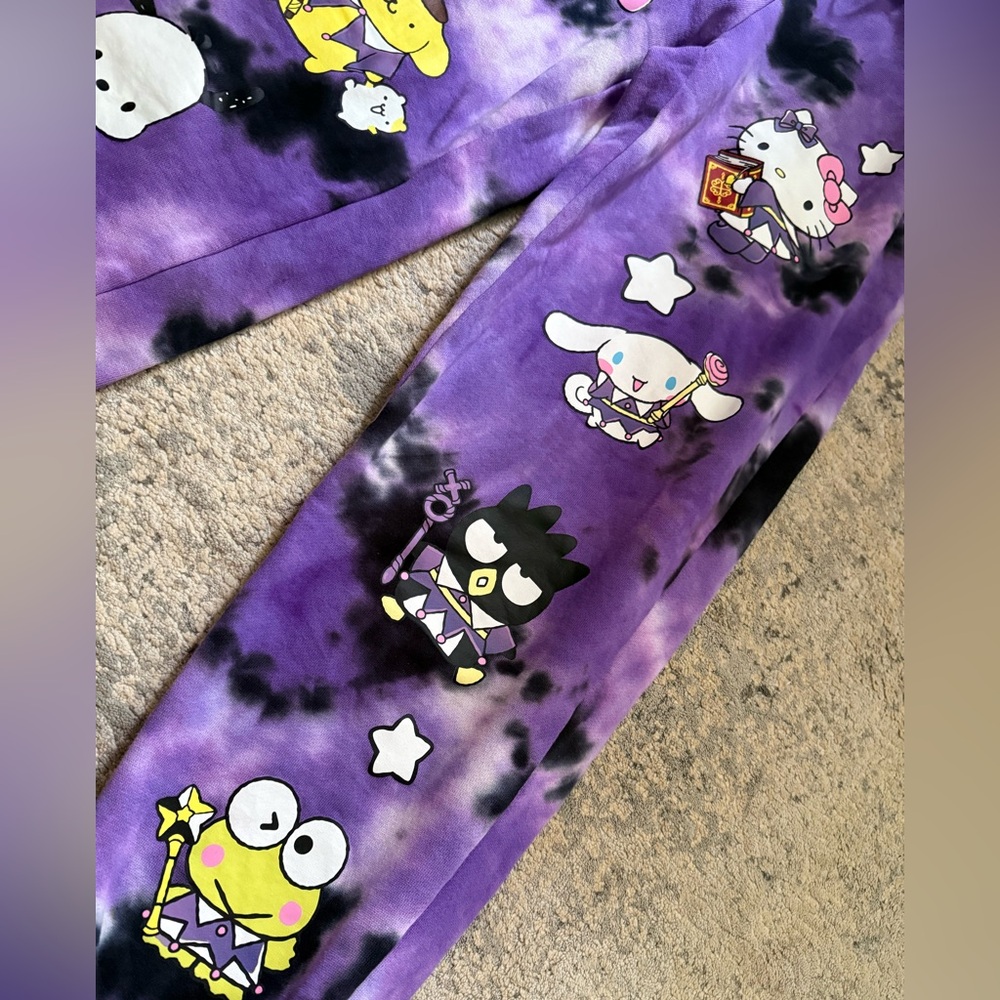 Hello Kitty & Friends Sz Small  Magic Card Purple Tie Dye Sweatpants Sanrio NWOT